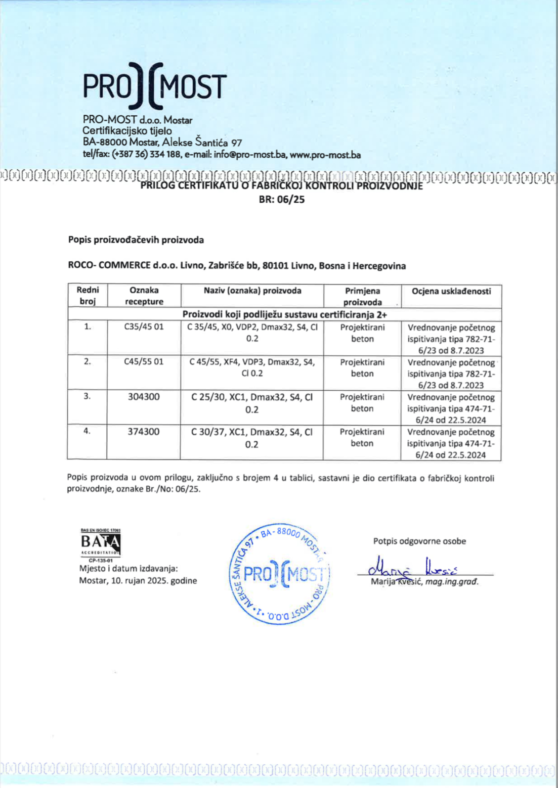 Certifikat beton 2
